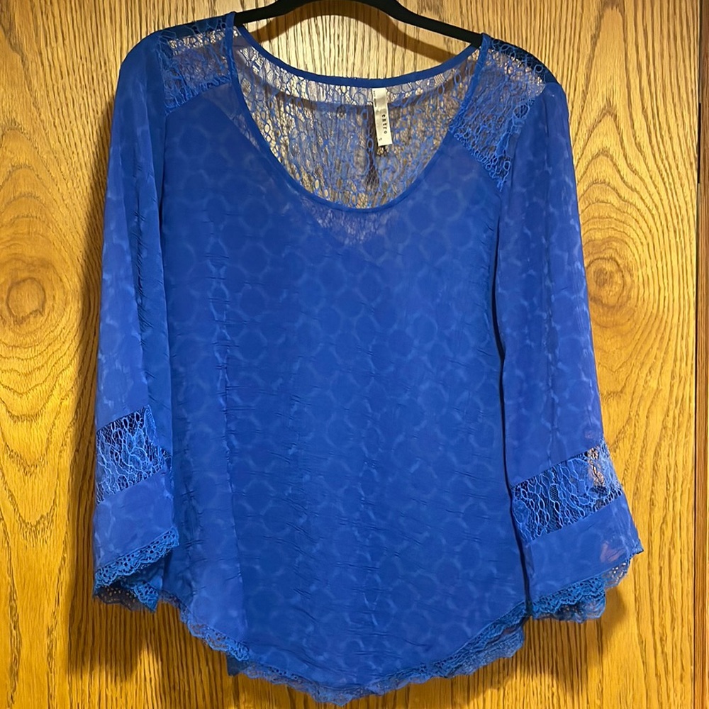 Entro sheer royal blue blouse. Small